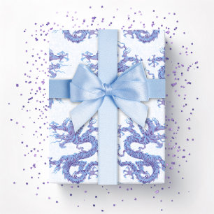 Swirling Dragon in Blue and Purple Wrapping Paper