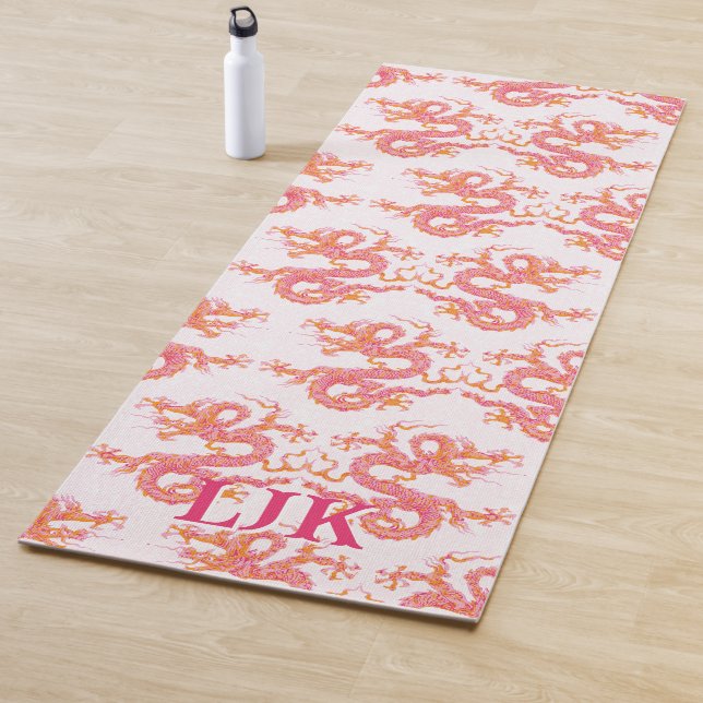 Swirling Dragon in Pink and Orange Personalized Yoga Mat (In Situ)