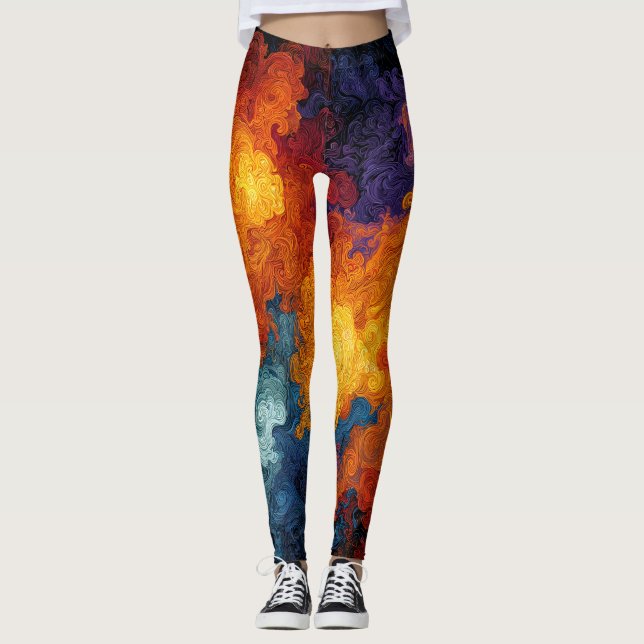 Swirling Elemental Nebula Abstract Leggings (Front)