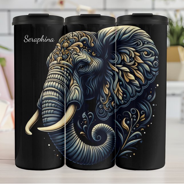 Swirling Elephant Profile: Gold Accents Thermal Tumbler (Creator Uploaded)