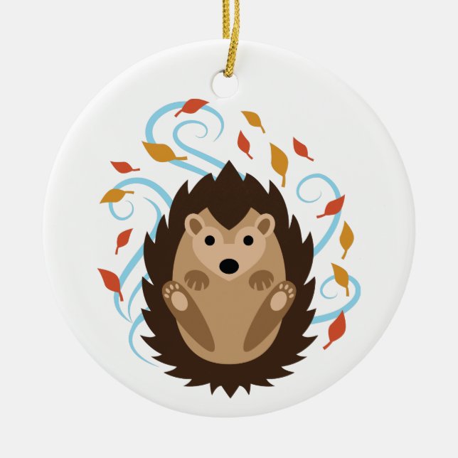 Swirling Fall Hedgehog Ceramic Ornament (Front)