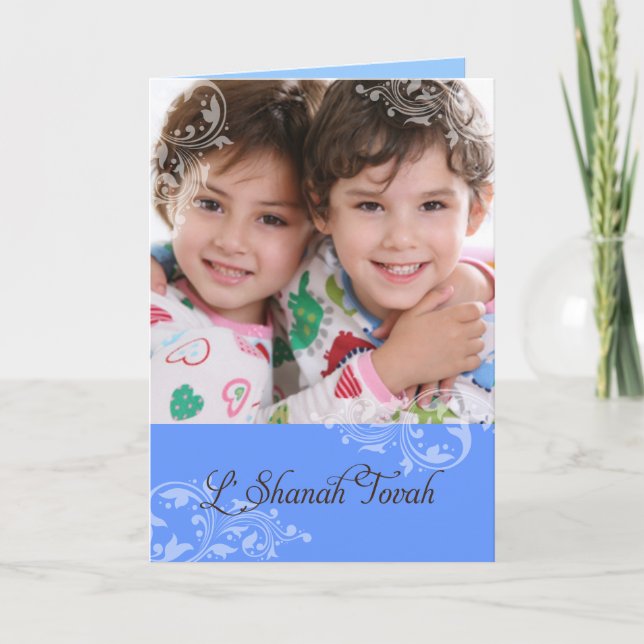 Swirling Florals Rosh Hashanah Photo Greeting Card (Front)