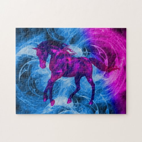 Swirling Fractal Fantasy Black Horse Art Jigsaw Puzzle