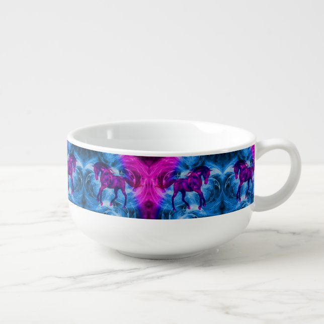 Swirling Fractal Fantasy Horse Art Soup Mug (Left)