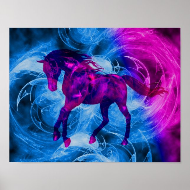Swirling Fractals Black Fantasy Horse Art Poster (Front)