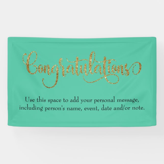 Swirling Gold Glitter Congratulations Biscay Green Banner (Horizontal)