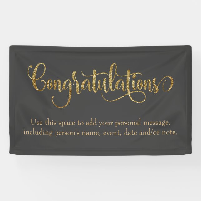Swirling Gold Glitter Congratulations Dark Gray Banner (Horizontal)