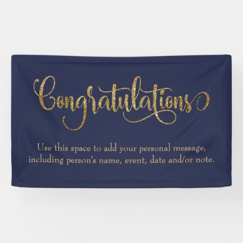 Swirling Gold Glitter Congratulations Navy Blue Banner