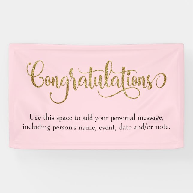 Swirling gold Glitter Congratulations Pale Pink Banner (Horizontal)