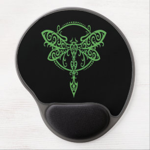 Swirling Green Dragonfly on Black Gel Mouse Pad