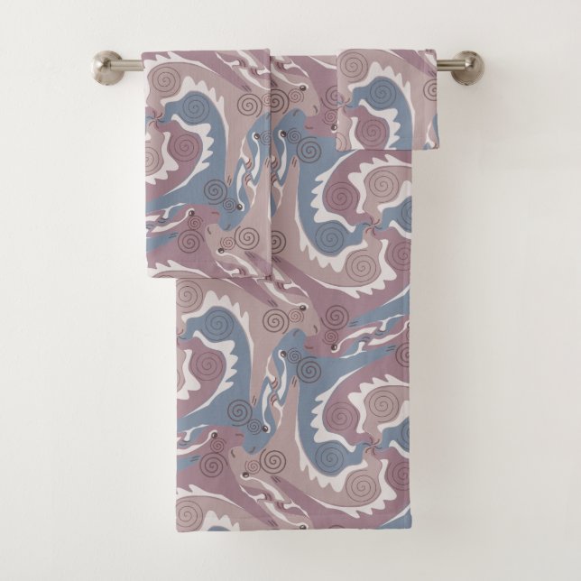 Swirling Hares 1 grey old pink Bathroom Towel Set (Insitu)