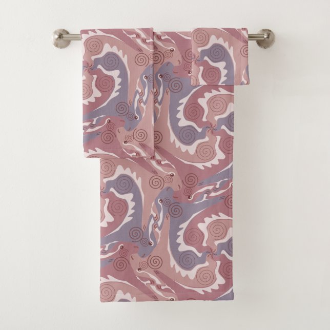Swirling Hares 2 old pink Bathroom Towel Set (Insitu)