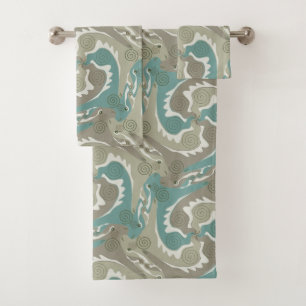Swirling Hares 4 emerald green Bathroom Towel Set