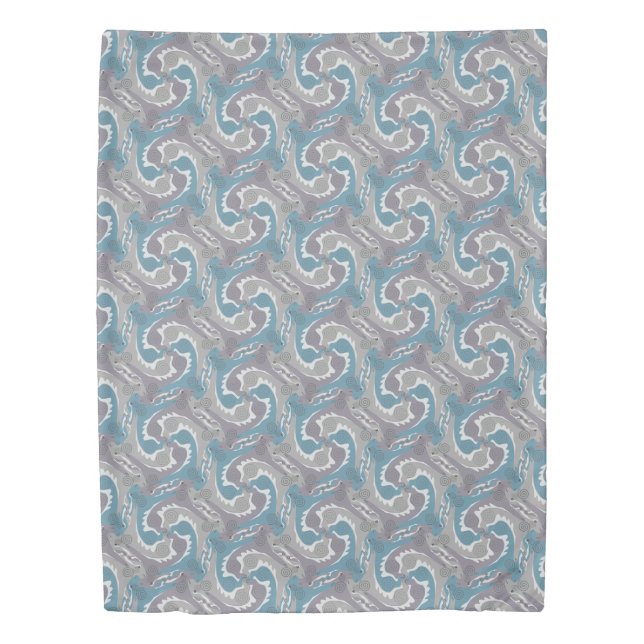 Swirling Hares Tesselation Blue Duvet Cover 3 (Front)