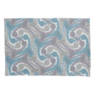 Swirling Hares Tesselation Blue Pillowcase 3
