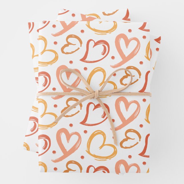 Swirling Heart Doodles Pattern Wrapping Paper Sheets (In situ)