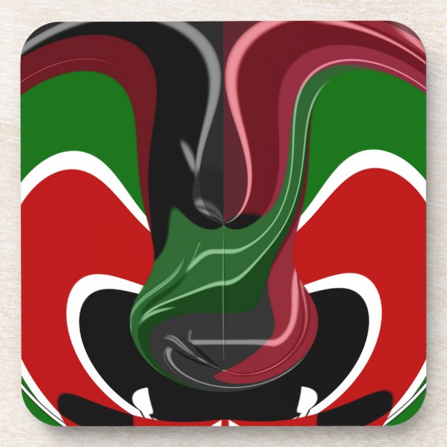 Swirling Kenyan Flag: A Modern Motif Art Beverage Coaster (Front)