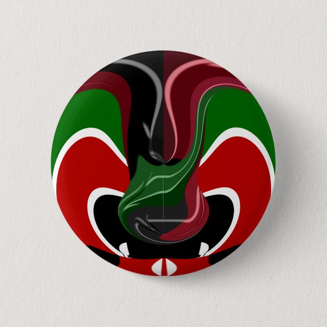 Swirling Kenyan Flag: A Modern Motif Art Button (Front)