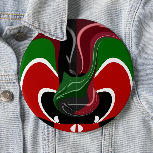 Swirling Kenyan Flag: A Modern Motif Art Button (In Situ)