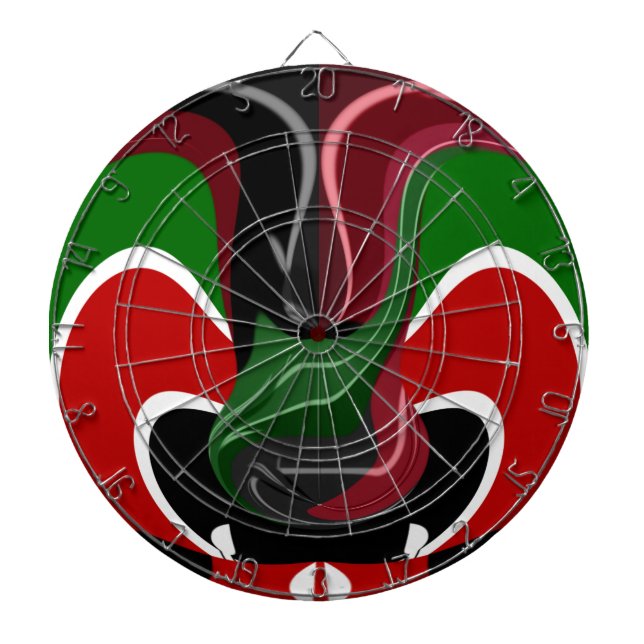Swirling Kenyan Flag: A Modern Motif Art Dartboard With Darts (Front)