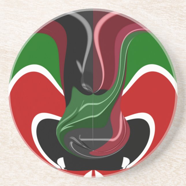 Swirling Kenyan Flag: A Modern Motif Art Drink Coaster (Front)