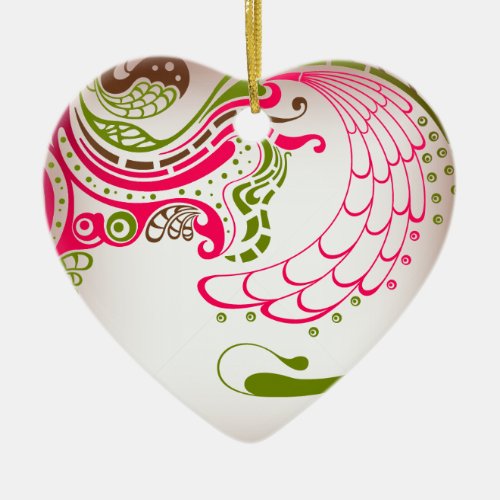 Swirling Leaves and Birds Ceramic Ornament