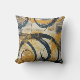 Swirling Lines & Color Splashes: Mustard, Slate Throw Pillow