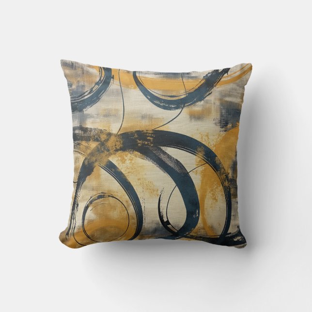 Swirling Lines & Color Splashes: Mustard, Slate Throw Pillow (Front)