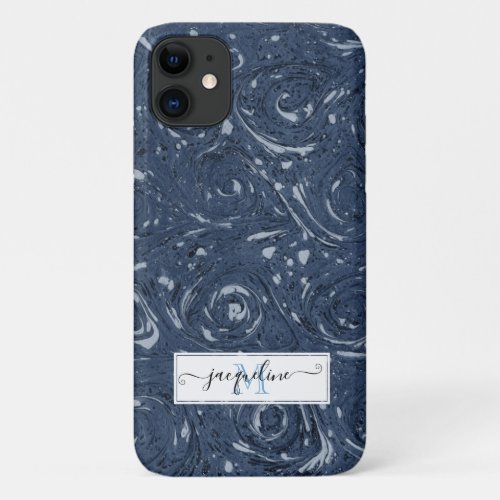 Swirling Marbling Pattern Navy Blue Simple Modern iPhone 11 Case