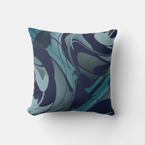 Swirling Navy with Light  Dark Teal Gray Shapes Throw Pillow