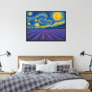 Swirling Night Sky over Lavender Field Canvas Print
