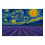Swirling Night Sky over Lavender Field Poster