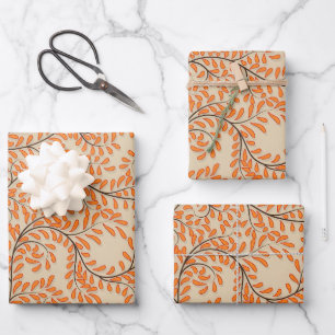 Swirling Orange Leaves on Beige Background Wrapping Paper Sheets