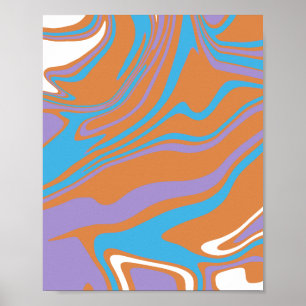 Swirling Orange, Purple, Blue, & white Fluid Art Poster