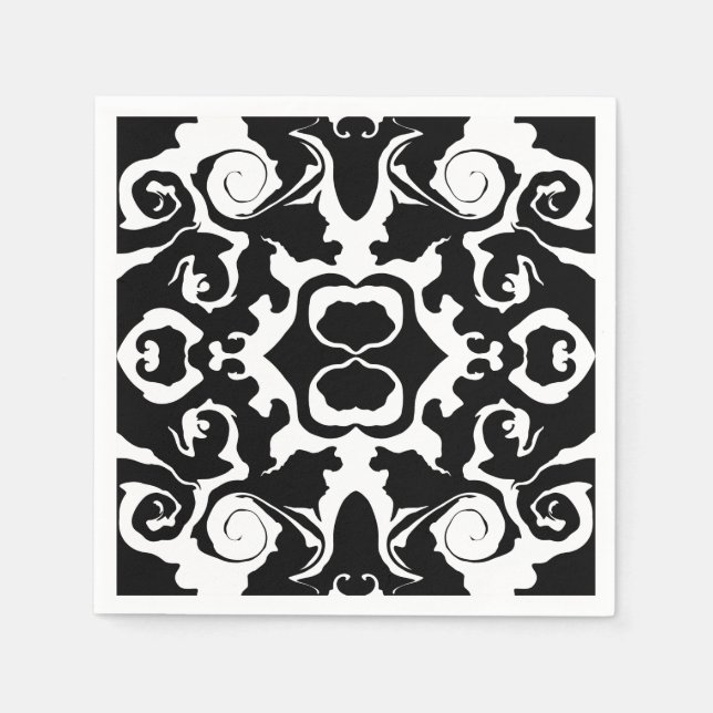 Swirling Pattern in Black and White Napkins (Front)