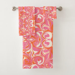Swirling Pattern in Pink, Orange and Cream Bath Towel Set