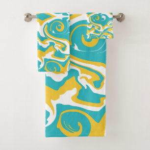 Swirling Pattern in Turquoise and Yellow Bath Towel Set