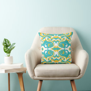 Swirling Pattern in Turquoise and Yellow Throw Pillow