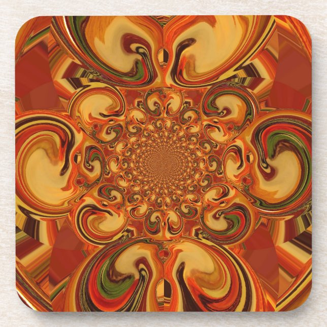 Swirling Pattern: Shades of Orange, Brown & Green Beverage Coaster (Front)