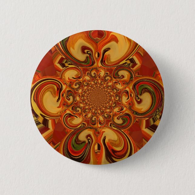 Swirling Pattern: Shades of Orange, Brown & Green Button (Front)