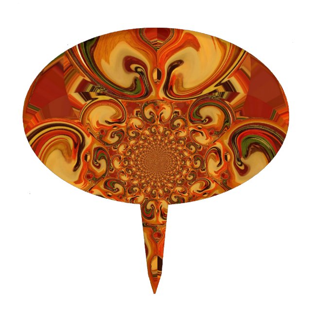 Swirling Pattern: Shades of Orange, Brown & Green Cake Topper (Front)