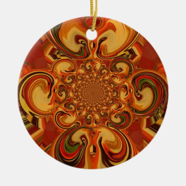 Swirling Pattern: Shades of Orange, Brown & Green Ceramic Ornament (Front)
