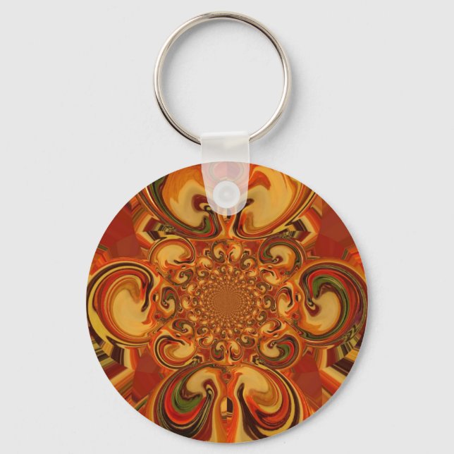 Swirling Pattern: Shades of Orange, Brown & Green Keychain (Front)
