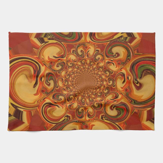 Swirling Pattern: Shades of Orange, Brown & Green Towel (Horizontal)