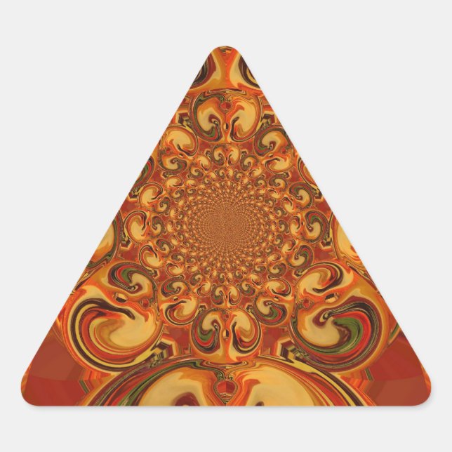 Swirling Pattern: Shades of Orange, Brown & Green Triangle Sticker (Front)
