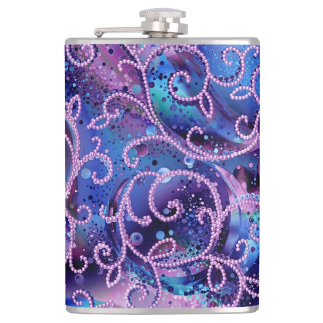 Swirling Patterns of Glass Beaded Embellishments Flask (Front)