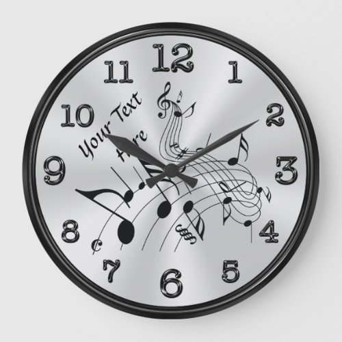 Swirling Personalized Music Note Clock YOUR TEXT Large Clock