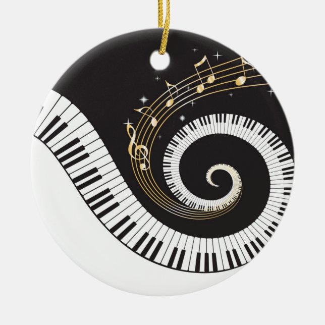 Swirling Piano Keys Ceramic Ornament (Front)