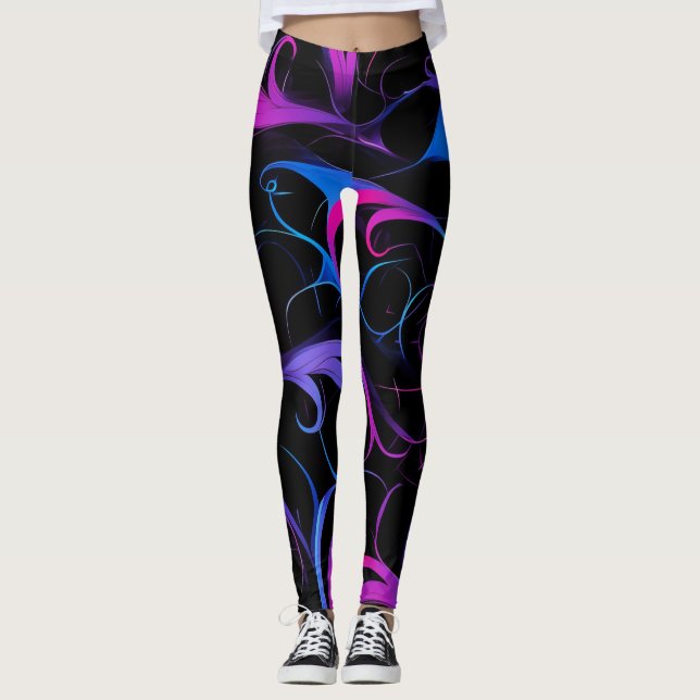 💫 Swirling Pink & Violet Pattern - Elegant & Myst Leggings (Front)