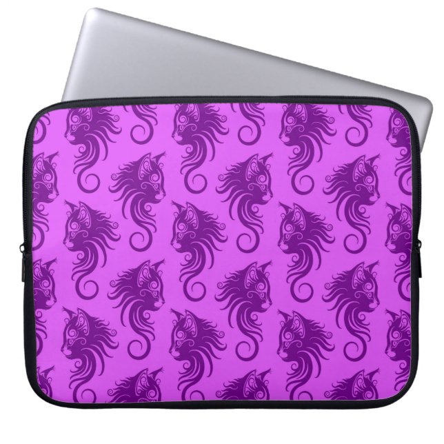 Swirling Purple Cat Pattern Laptop Sleeve (Front)